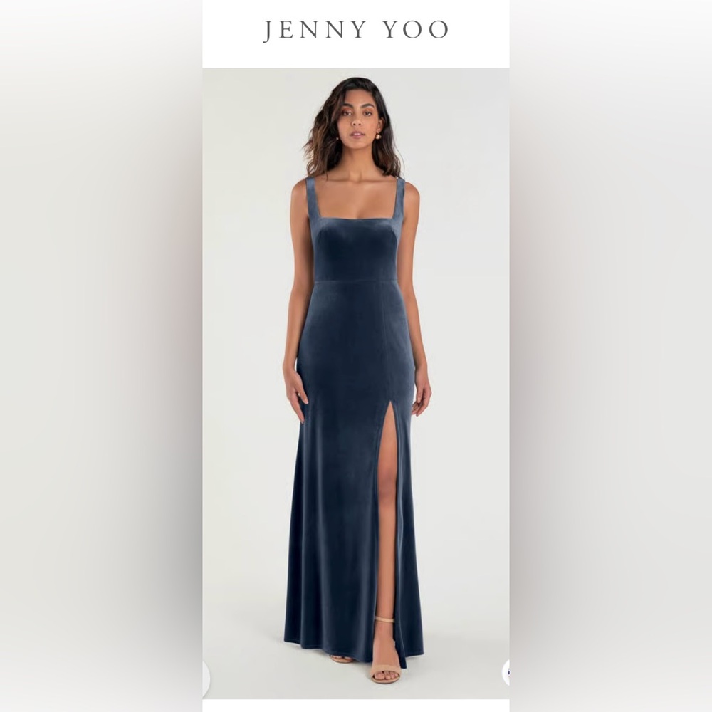 Jenny Yoo Designer Velvet "Mara" maxi dress French Blue Women's Sz 4 Long Party